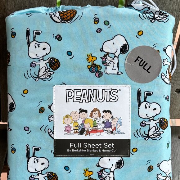 Peanuts Snoopy Full Size Sheet Set - Blue Easter Basket Eggs Woodstock - Picture 2 of 5